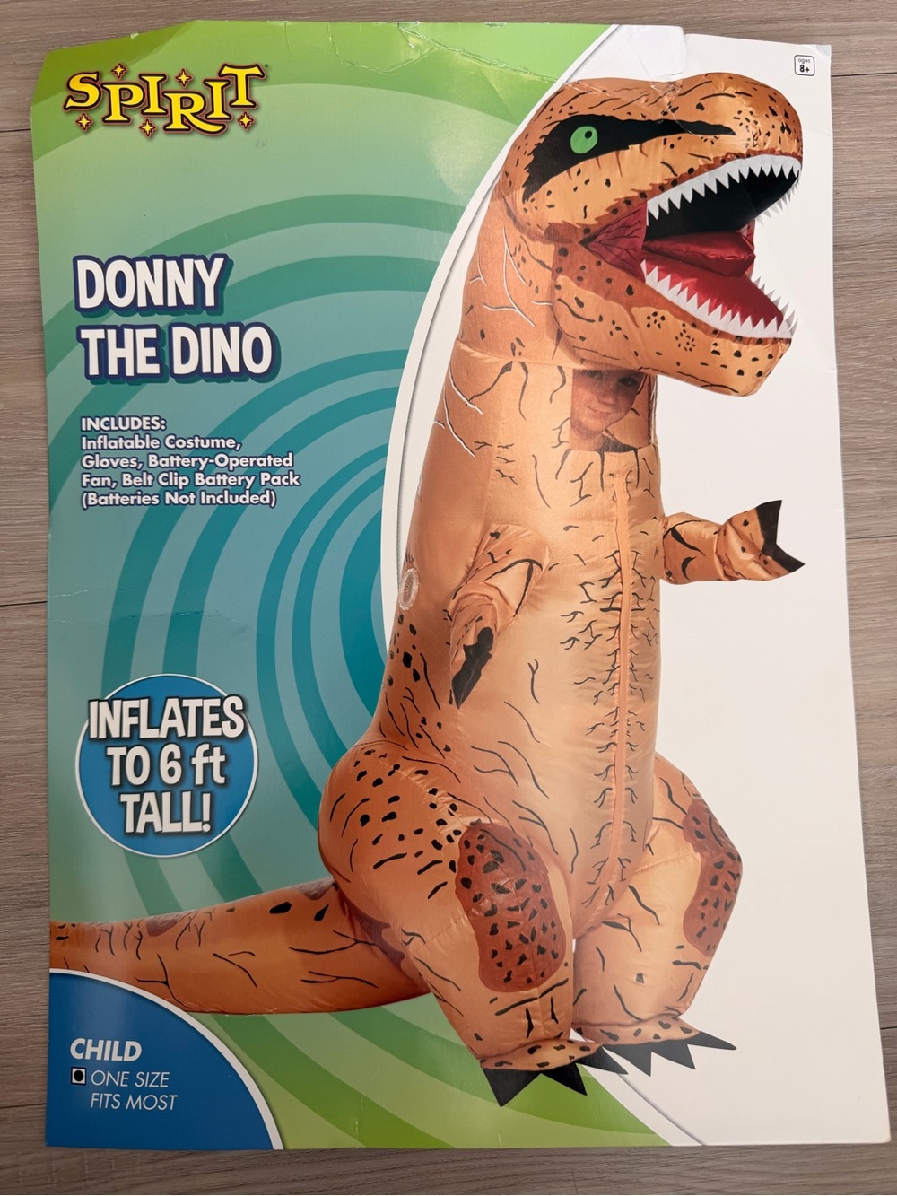 Spirit Donny the Dino Inflatable Costume - Brown with Black & Green Accents
